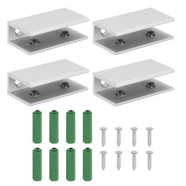 HARFINGTON 4pcs Glass Shelf Bracket Space Aluminum Adjustable Wall Mount Glass Clamp Holder Shelf Clip Support Hardware Replacement Parts for Less Than 0.48" Glass and Wood Shelves, Silver