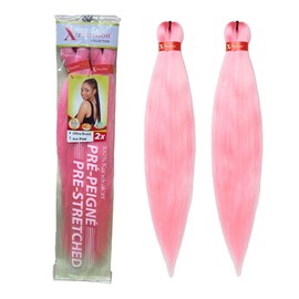 Xpression Pre-Stretched Braiding Hair - 100% Kanekalon, Itch-Free, Lightweight, Hot Water Set, 46" - 160g. (XP_PS_ICEPINK)