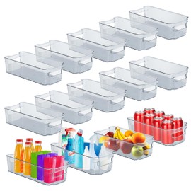 Lifemaster Multi-purpose Refrigerator Bins - 14 pieces Usable and Stackable Design Fridge Bin Organizer with Easy Grip Handles - Clear