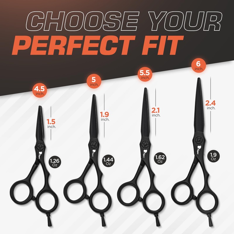Fagaci Hair Scissors 5" Black 440C Steel Shears, Extra Sharp