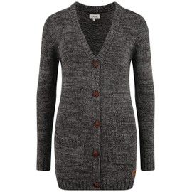 OXMO Philemona Women's Long Cardigan, Chunky Knit Cardigan, Long Knit Jacket - Black (799000) Plain, size: m