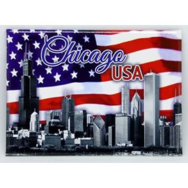 Chicago Illinois Postcard USA Flag Magnet 2.5" x 3.5"