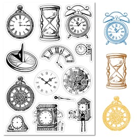CRASPIRE Vintage Clock Clear Rubber Stamp Sand Glass Retro Transparent Silicone Seals Stamp for Journaling Card Making DIY Scrapbooking Handmade Photo Album Notebook Decor 6.3 x 4.3inch
