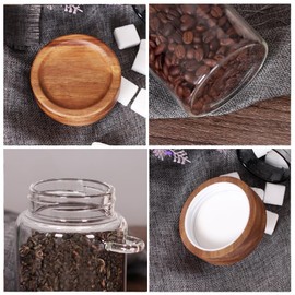 SAIOOL Loose Leaf Tea Storage Canister Set, 4 Pieces 16 OZ Glass Tea Containers with Wooden Lids and Spoons for Loose Tea, Coffee, Sugar, Oatmeal, Herbs (Tea Canisters)