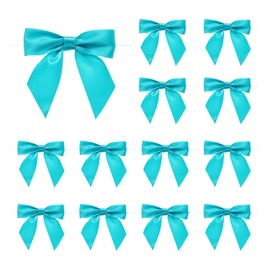MECCANIXITY 30 Pcs Pre-Tied Bows Satin Ribbon Bows 4.5" Twist Ties Gift Bows for Craft DIY Candy Bags Christmas Wedding Decor Party Treat Bags Fresh Blue