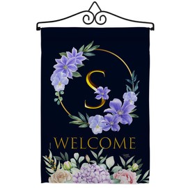 Floral Welcome S Initial Garden Flag Set Wall Hanger Monogram Spring Sunflower Tulip Rose Orchid Lilies Season Springtime Flower Wreath Small Gift Yard House Banner Double-Sided 13 X 18.5