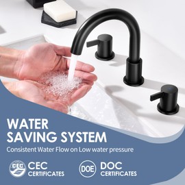 JAKARDA Two Handle 8inch Widespread Bathroom Faucet 3 Holes, Bathroom Sink Faucet with Metal Pop up Drain Assembly and cUPC Water Supply Lines, Black