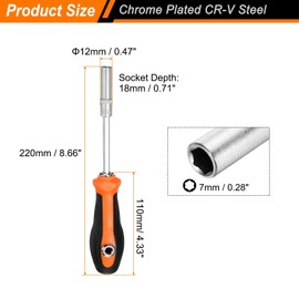 sourcing map 1/4" Metric Nut Drivers 7mm CR-V Steel Hex Nut Driver Screwdriver with Anti-Slip Handle for Tightening and Loosening Fasteners