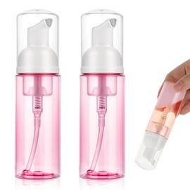 JIYIN 2 Pack Foam Pump Bottle Travel 60 ml/2 oz, Small Foaming Soap Dispenser Clear Plastic Mini Empty Refillable Pump Containers for Face Wash Lash Shampoo Skin Care(Pink)