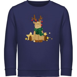 Shirtracer - Christmas children's gift Christmas - cute elk - children's sweatshirt pullover for boys and girls, 1 Navy Blue, 128