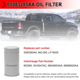05083285AA Oil Filter Replacement for Ram Truck 2500 3500 4500 5500 Cummins 5.9l 6.7l Diesel Engine, Replaces # 5083285AA, MO-285, LF16035, Pack of 1