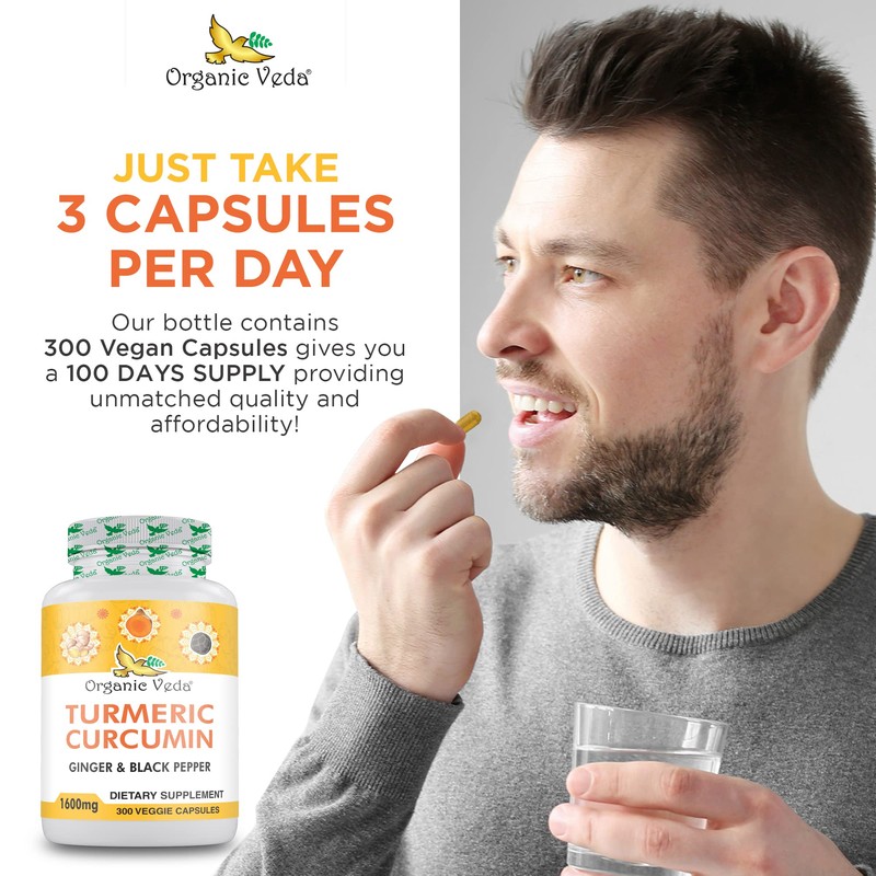 Organic Veda Turmeric and Ginger Capsules 300 Pills - Organic