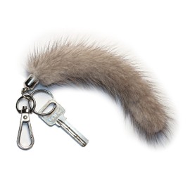Fosrion Real Mink Tail Fur Key Chain Hook Ring for Offic Motor Car Jeep Truck Motorcycle motorbike (Gray)