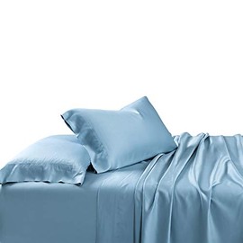 Royal Tradition Viscose from Bamboo-Cotton Blend Sheet Set (King Size, Blue-Solid) Durable, Breathable Deep Pocket Bed Sheets