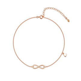 Deyanse Ankle Bracelets for Women, Women's Anklets 925 Sterling Silver, Adjustable 22+5cm Ankle Chain, Silver Anklet with Heart and Infinity, Summer Beach Foot Chain Jewellery Gift for Girls Rose Gold