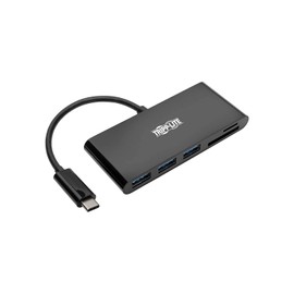Tripp Lite USB C Hub Multiport Adapter Converter w/ 3x USB-A, Micro SD, SD/MMC Memory Card Reader Thunderbolt 3, Black (U460-003-3AMB)
