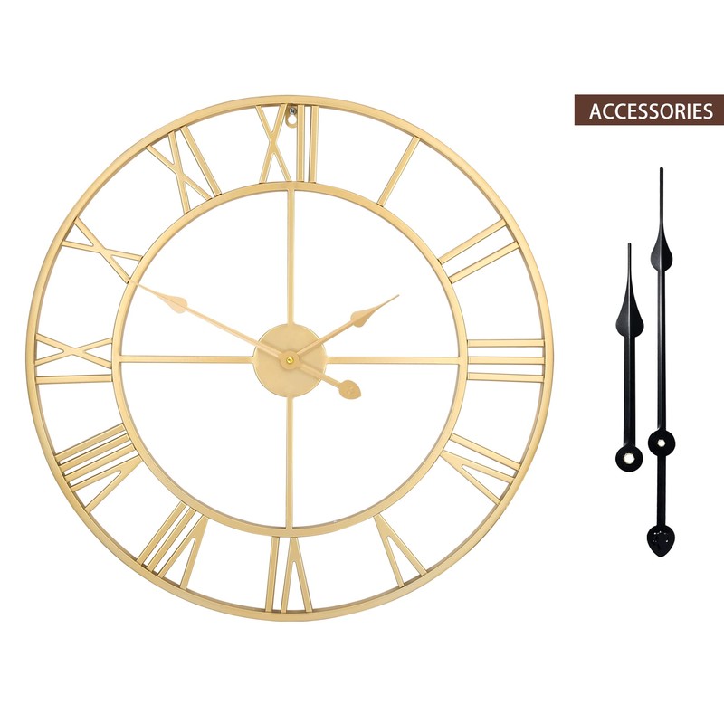 LEIKE Large Modern Wall Clocks,18" Gold Metal,Rustic,Round,Silent Non Ticking,Battery Operated