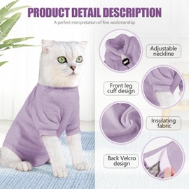 Cat Recovery Suits, Onesie for Cat Pet Wound Care After Surgery,The E-Collar Alternative for Post-Operative Care Bandages Post-Surgery Wear (Light Purple, M)