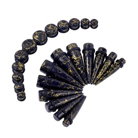 Oyaface 24PC Big Gauges Acrylic Tapers Kit Ear Stretching 00G-20mm Earrring Plug Tunnels Piercing Set, Black with Gold Thread