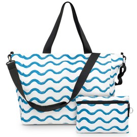 Large Travel Beach Tote Bag - Lightweight Packable Beach Handbag for Women, Foldable Pool Bag for Travel, Packable Lake Tote with Zipper (Blue)