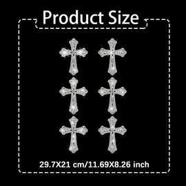 PLIGREAT Small Cross Pattern Rhinestone Iron on Patches Bling Silver Rhinestone Iron on Transfers Clothing Patch for Jacket Jeans Hat Hotfix Rhinestone Patches Women Men T Shirt DIY Embellishment