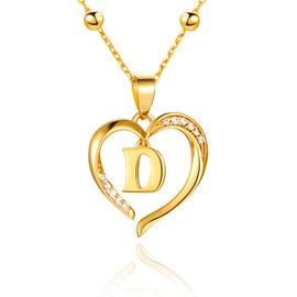 Cicy Bell Womens Heart Initial Necklace for Women 18k Gold Plated Cubic Zirconia Dainty Letter Pendant Necklace 17.7'' with 9'' Extender