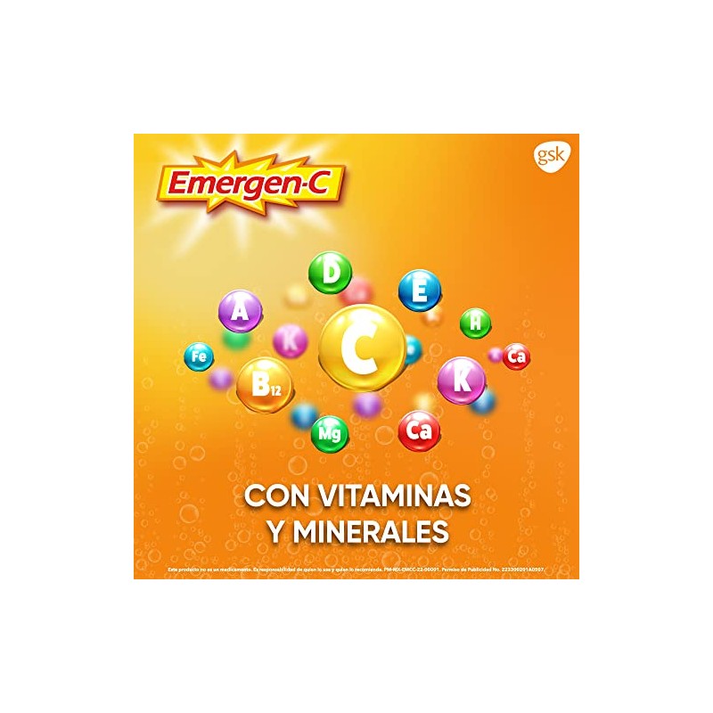 Emergen-C Suplemento Alimenticio Polvo Efervescente Sabor Naranja Caja con 10