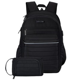 KEOFID classic carry-on travel backpack for men and women, Anti theft laptop backpack with USB charging port (Black)