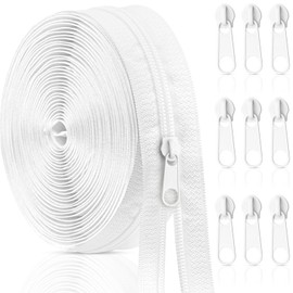 Aerzouser Endless zip with zip, 10 metre zip, sold by the metre, bring 10 with zip, nylon zip, endless, zip, suitable for clothing, bed linen, etc. (white, #3)