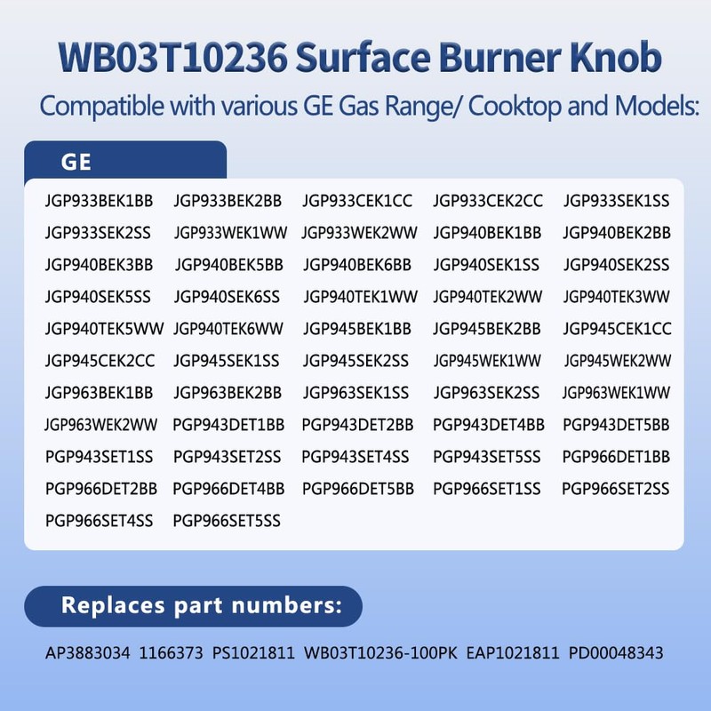 4Pcs WB03T10236 Burner Control Knob, Gas Cooktop Knobs Black for