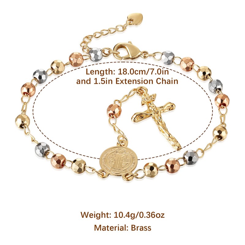 HZMAN 8.5inch St. Benedict Rosary Bead Cross Exorcism Bracelet Adjustable