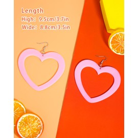 Ronglry Big Heart Earrings for Women Acrylic Valentines Day Earrings Red Pink Heart Earring Love Heart Drop Dangle Earring Valentines Accessories Jewelry Neon Outfits Gifts-pink