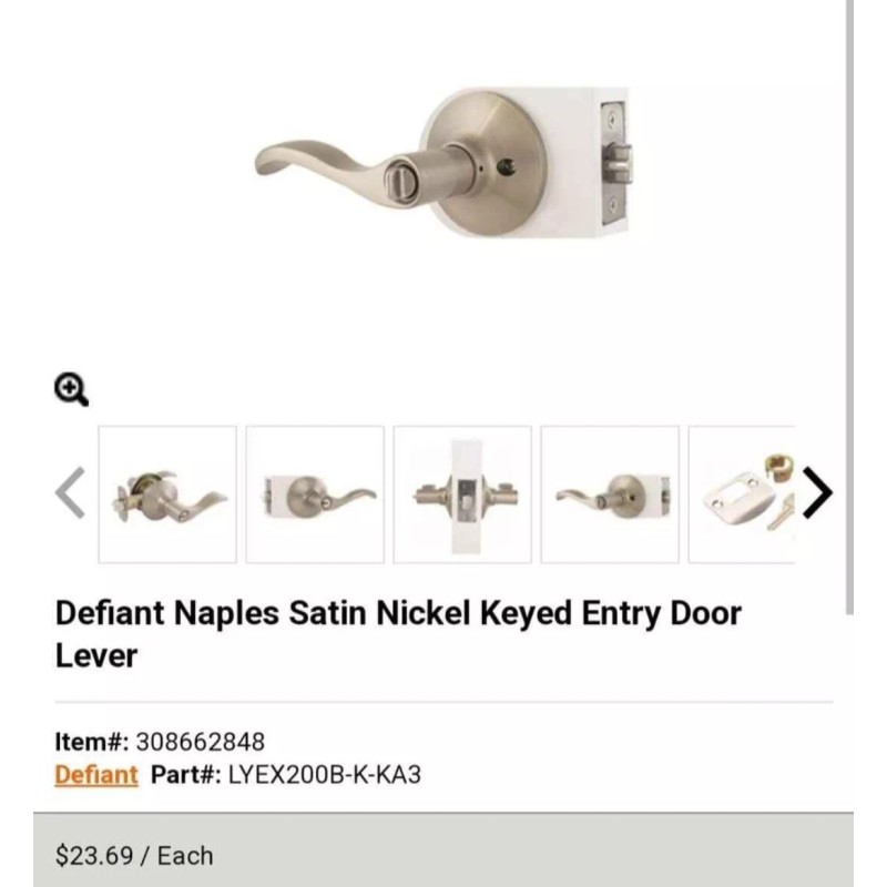Defiant Defiant Naples Satin Nickel Keyed Entry Door Lever