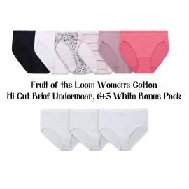 Fruit of the Loom NEW! Fruit of the Loom Women's Cotton Hi-Cut Brief Underwear 6+3 Bonus Pk, 10/3X