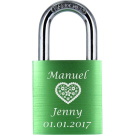 ♥ Love Goals Engraved Love Padlock with Engraving | Individual | Ideal Gift for Lovers & Couples | High-Quality Gift Packaging | Lock with 2 Keys | Anodised | M016. Green, Blue, Red & Purple, green
