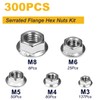 300 Pcs Serrated Flange Hex Nuts Kit, M3 M4 M5