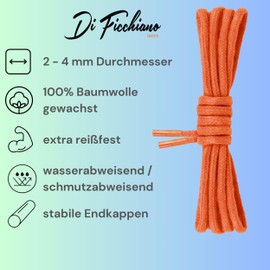 Di Ficchiano Premium Waxed Laces, Round Laces for Leather Business Shoes, Diameter 2 - 4 mm, Length 45 - 200 cm, Tear-Resistant - Orange - 100 cm