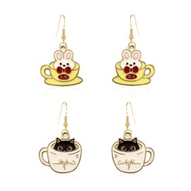 Vavhoo 2 Pairs Black Cat Bunny Earrings for Girls Cup Cat Dangle Earrings Cute Animal Drop Earrings Jewelry Gift for Women Mom Daughter Wife Set, Alloy Steel, No Gemstone