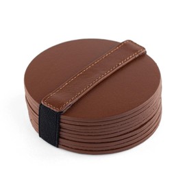 Brute Strength - Full Grain Leather Coasters - Cognac - Round - Pack of 10 - Round Coasters Glass Coasters - Drinks Coasters