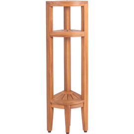 AquaTeak Kai Teak Corner Bath Shelf with Angled Shaving & Washing Foot Rest
