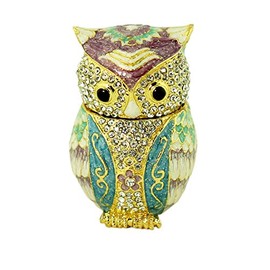 echomerx Bejeweled Owl Trinket Box Blue Gold with Austrian Crystals