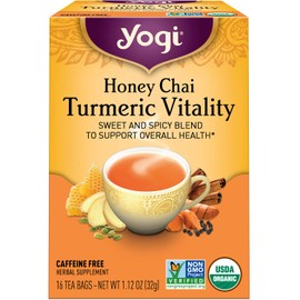 Yogi Tea - Honey Chai Turmeric Vitality (4 Pack) - Supports Overall Health with Turmeric Root, Black Pepper, Cinnamon, Ginger, Cardamom, and Clove - Caffeine Free - 64 Organic Herbal Tea Bags