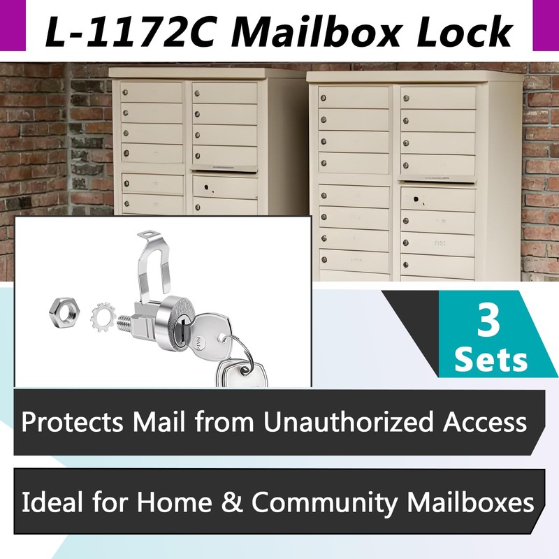 3 Set Mailbox Locks Compatible with L-1172C/C9100 Mailbox Lock |