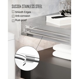 WZRUA Swivel Towel Rail, 180° Rotate Towel Rack Square Base,Stainless Steel Bathroon Kitchen Wall Mounted Towel Rack Holder with 2 Swivel Bars（Chrome）