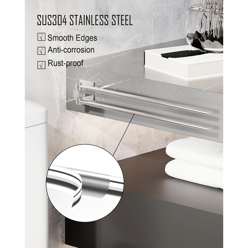 WZRUA Swivel Towel Rail, 180° Rotate Towel Rack Square Base,Stainless