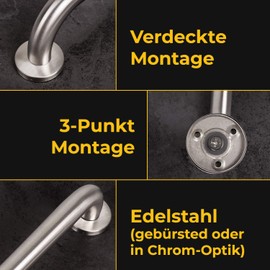 Stahlia Grab Handles for Seniors Diameter 25 mm Handrail Stainless Steel Shiny 300 mm Standing Aid Toilet Towel Holder Bathroom Bath Handle Shower Handle