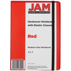 JAM PAPER Hardcover Notebook with Elastic Band - Medium Journal - 5 x 7 - Red - 100 Lined Sheets - Sold Individually
