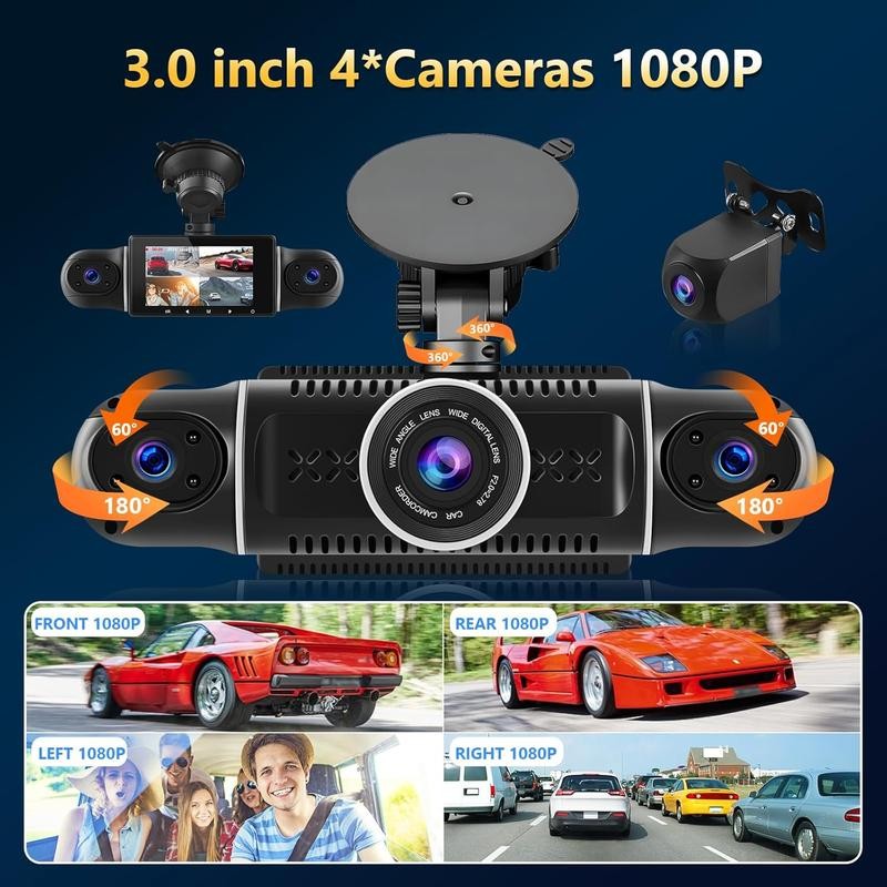 WiFi 360° Dash Cam Front and Rear Inside,4 Channel 3"