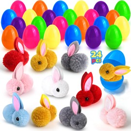 Easter Egg Fillers with Easter Bunny 24 Pcs, Easter Basket Stuffers for Kids Easter Eggs with Toys Inside, Mini Colorful Bunny Stuffed Animals for Toddler Teens Boys Girls, Easter for Egg Hunts