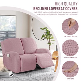 KinCam Recliner Covers, Stretch Reclining Chair Covers, Recliner Sofa Slipcovers Stripe Jacquard Recliner Couch Covers Furniture Protector Covers for Pet Kid (2 Seater, Pink)